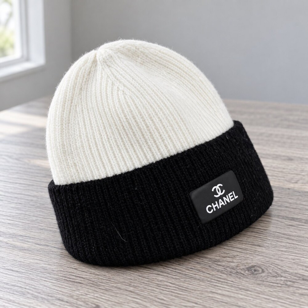 CHANEL Two-Tone Logo Patch Beanie - Picture 4 of 6